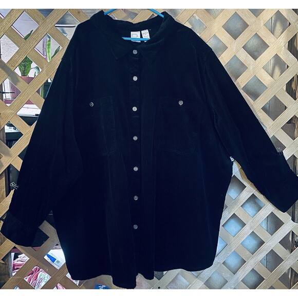 ROAMANS Black Shacket Wide Wale Corduroy Jacket Western Buttonup Shirt 5X - Picture 1 of 9